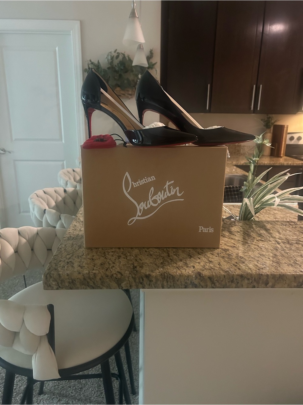 Christian Louboutin Black Patent Pointed-Toe Stilettos with Red Soles
